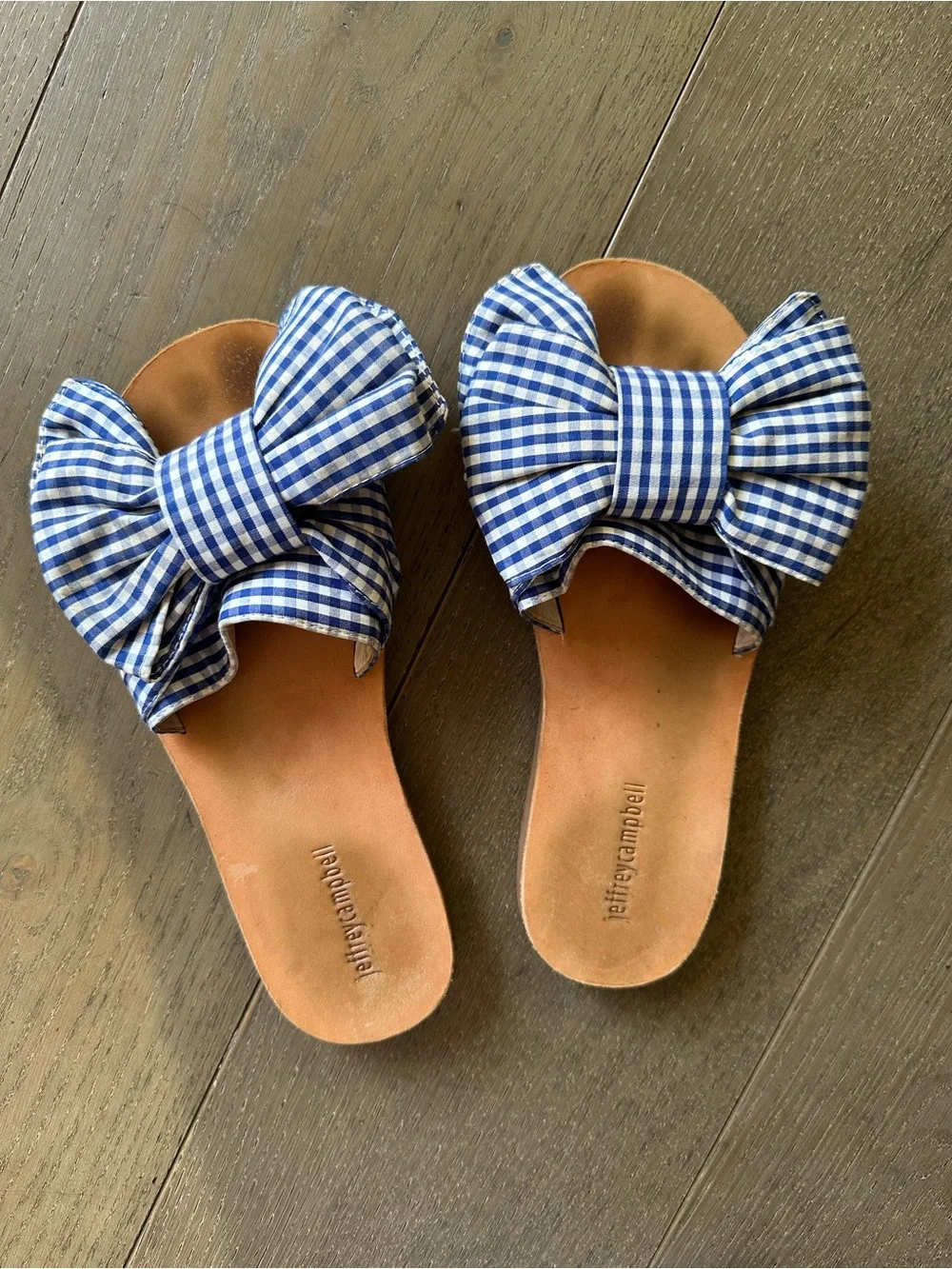Jeffrey Campbell Blue Gingham Bow Slide Sandals Size 8.5